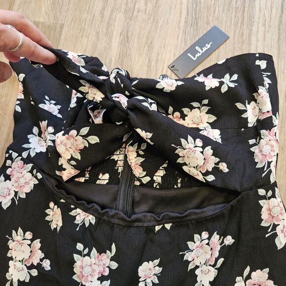 Lulus Strapless Tie Front Mini Dress Womens XL Black Floral Boho Festival Party - Picture 2 of 10